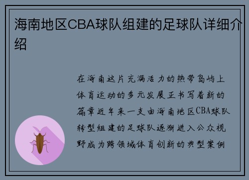 海南地区CBA球队组建的足球队详细介绍